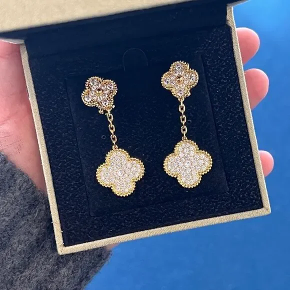 Lucky Alhambra Clover Drop Earrings with Crystal Accents - Picture 6 of 11